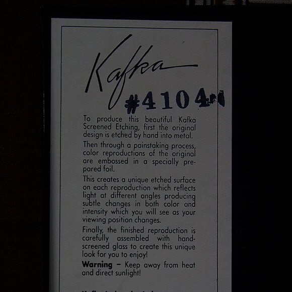 Vintage Kafka Hand-Etched Glass Art – Roses – Framed 8.5" x 11" - Picture 3 of 7